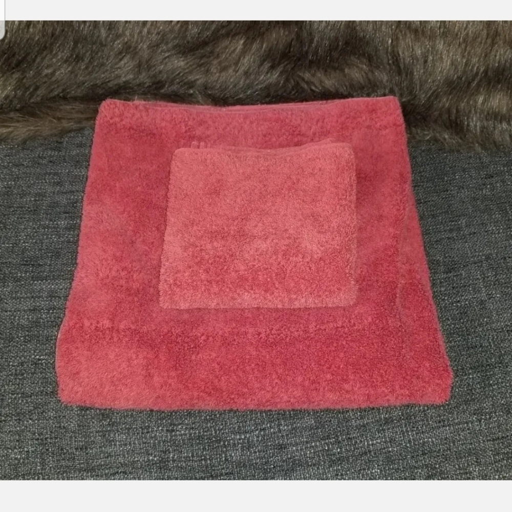 VINTAGE RALPH LAUREN AVENUE RUSSET/TERRACOTTA 2PC BATH & HAND TOWEL SET USA MADE
